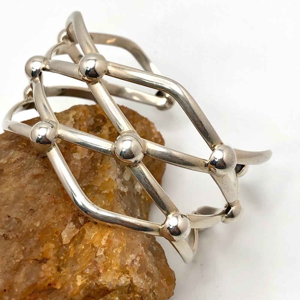 Solid And Heavy Sterling Silver Openwork Cuff Bra… - image 2